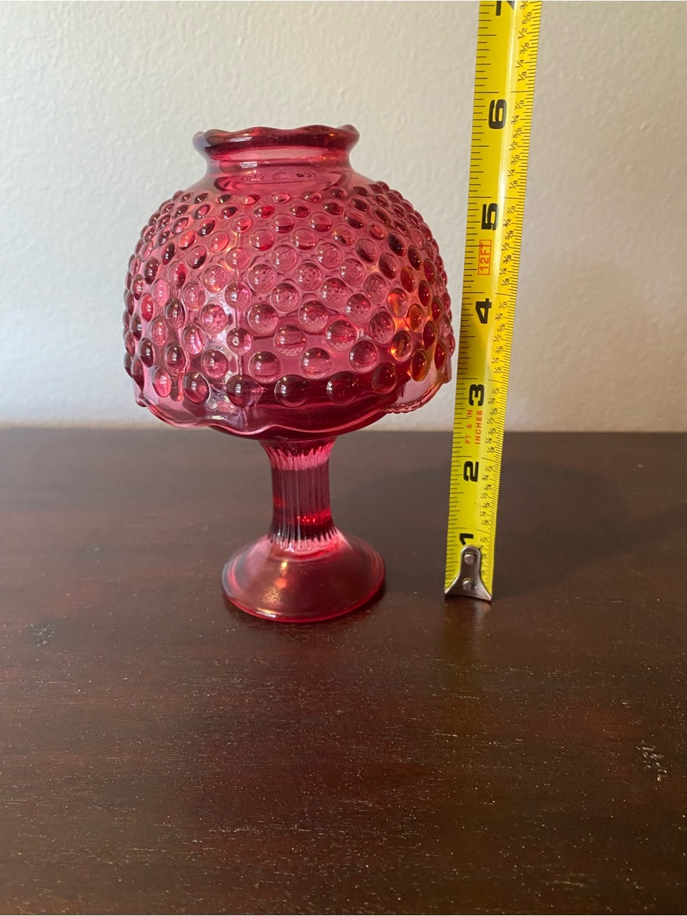 Vintage Cranberry Hobnail Glass Fairy Lamp - Picture 3 of 6